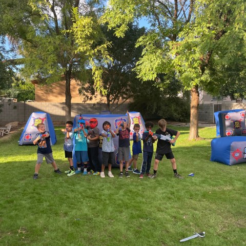 a group of people in a park
