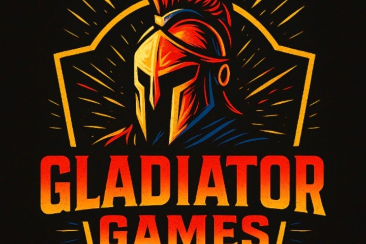 Logo featuring a stylized gladiator helmet and text 'Gladiator Games' in bold orange letters.